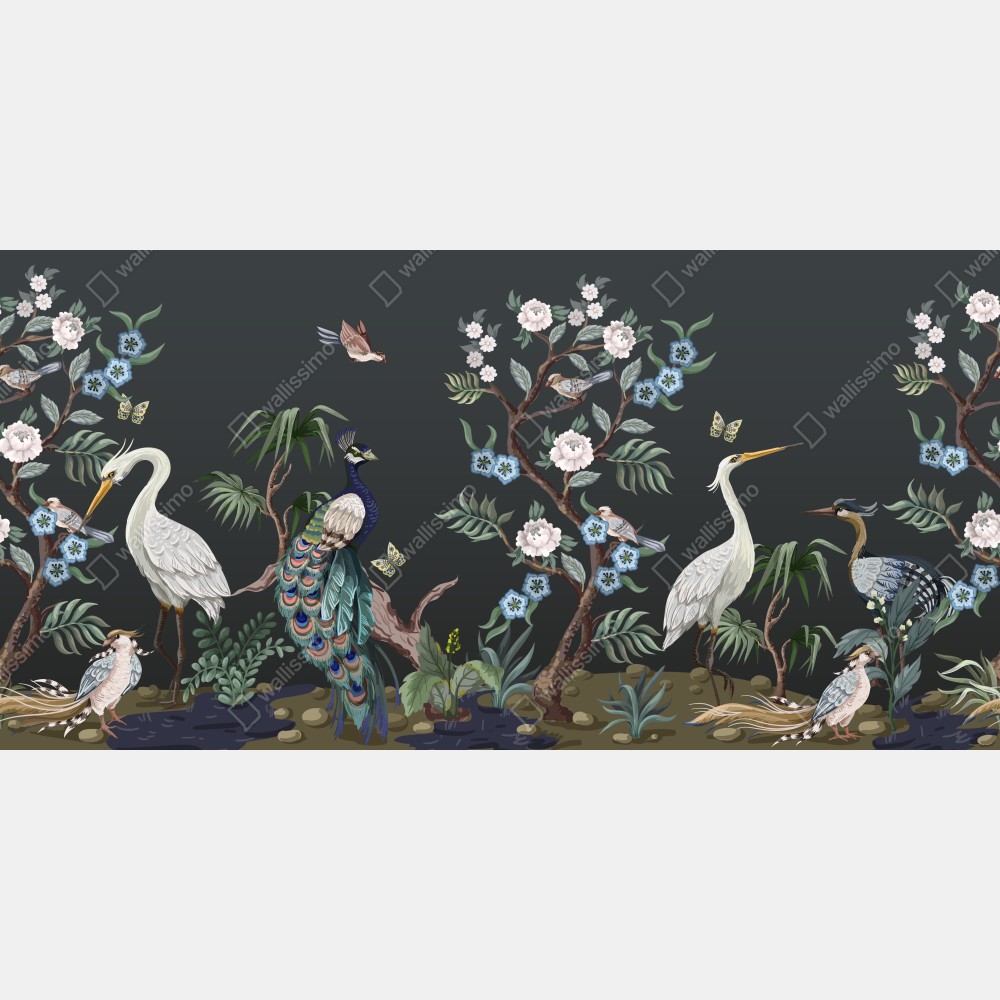 Naklejka na biurko i stół pawie i czaple w kwiatowej scenie – Wallissimo® Naklejka na biurko i stół pawie i czaple w kwiatowej scenie – Wallissimo®