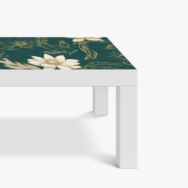 Naklejka na biurko i stół orientalny wzór koi i lotosów w turkusie i złocie – Wallissimo® Naklejka na biurko i stół orientalny wzór koi i lotosów w turkusie i złocie – Wallissimo®