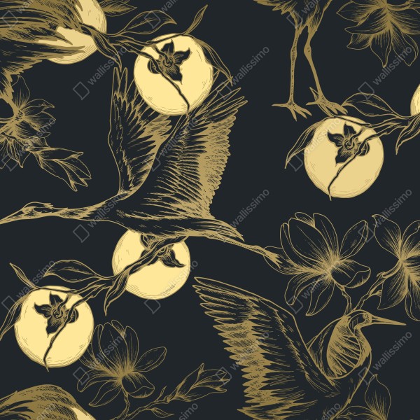 Naklejka na biurko i stół złote żurawie i księżycowy wzór – Wallissimo® Naklejka na biurko i stół złote żurawie i księżycowy wzór – Wallissimo®