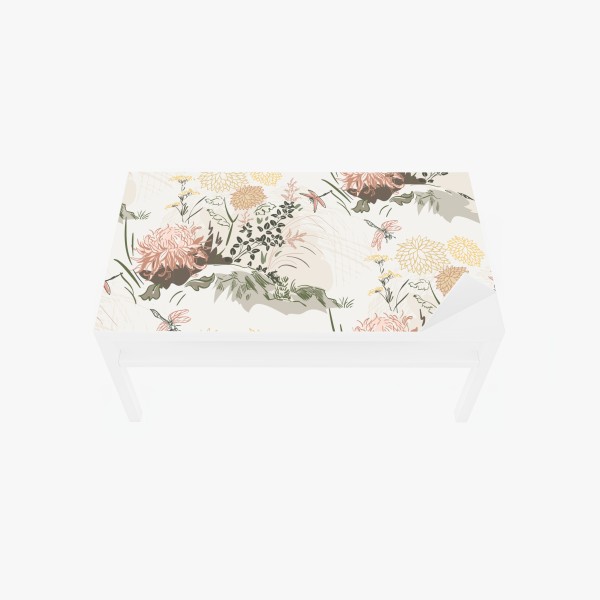 Naklejka na biurko i stół delikatny pastelowy wzór kwiatowy