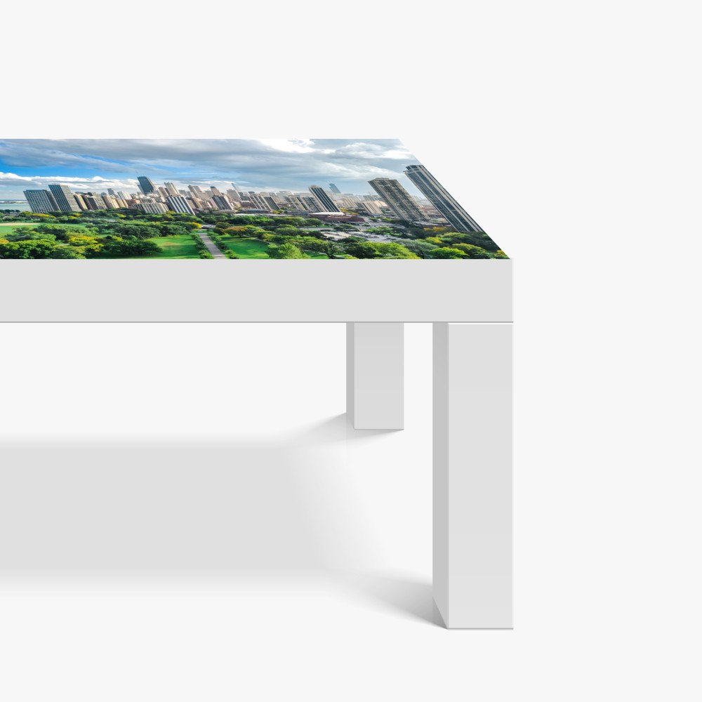 Naklejka na biurko i stół miejska panorama nad zielonym parkiem – Wallissimo® Naklejka na biurko i stół miejska panorama nad zielonym parkiem – Wallissimo®