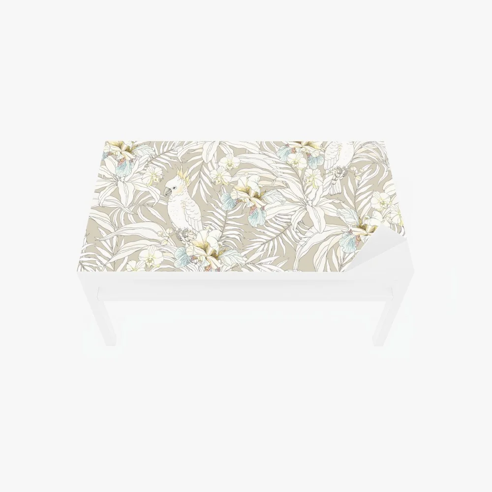 Naklejka na biurko i stół tropikalny wzór z kakadu i kwiatami – Wallissimo® Naklejka na biurko i stół tropikalny wzór z kakadu i kwiatami – Wallissimo®