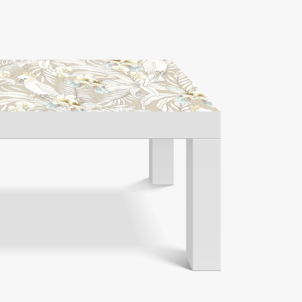 Naklejka na biurko i stół tropikalny wzór z kakadu i kwiatami – Wallissimo® Naklejka na biurko i stół tropikalny wzór z kakadu i kwiatami – Wallissimo®