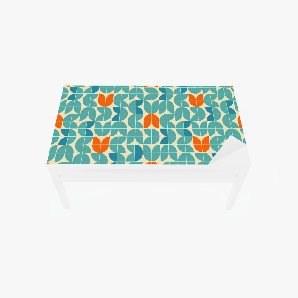 Naklejka na biurko i stół retro geometryczny wzór kafelkowy w turkusie i pomarańczy – Wallissimo® Naklejka na biurko i stół retro geometryczny wzór kafelkowy w turkusie i pomarańczy – Wallissimo®