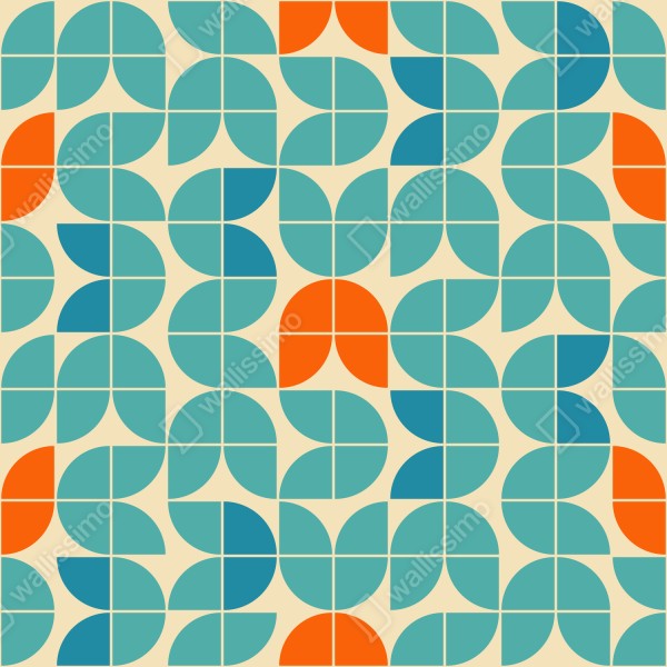Naklejka na biurko i stół retro geometryczny wzór kafelkowy w turkusie i pomarańczy – Wallissimo® Naklejka na biurko i stół retro geometryczny wzór kafelkowy w turkusie i pomarańczy – Wallissimo®