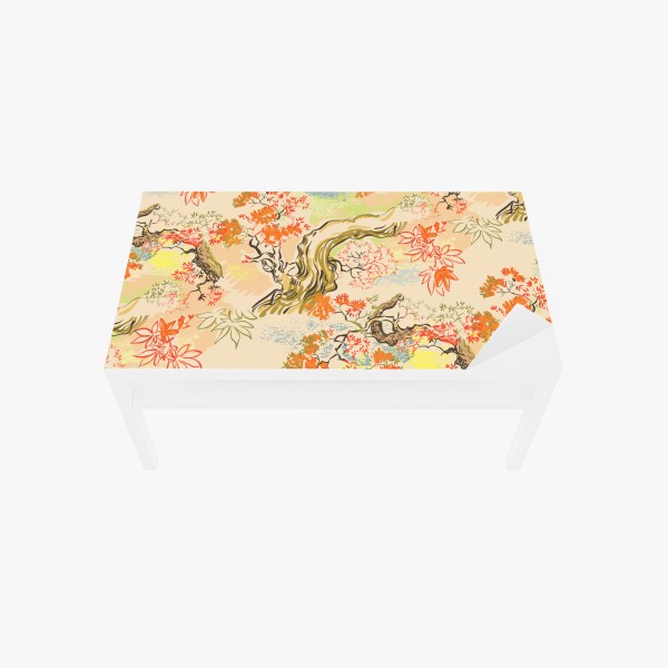 Naklejka na biurko i stół orientalny wzór z drzewami i liśćmi