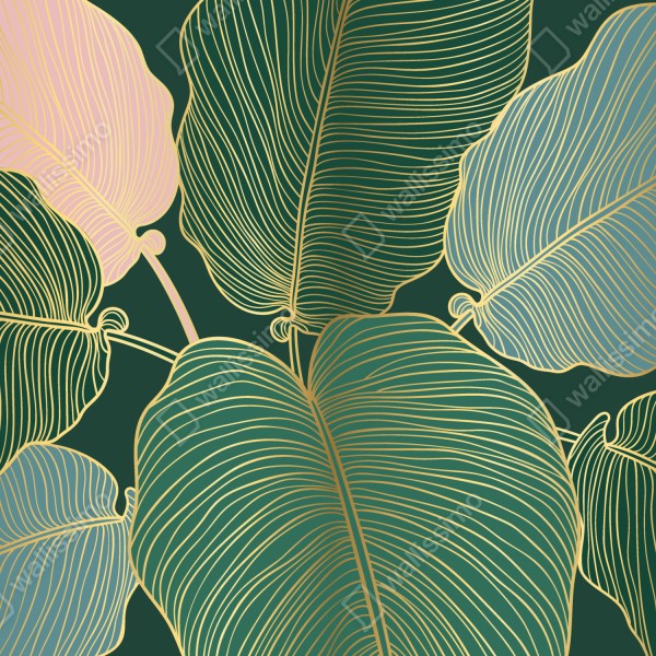 Naklejka na biurko i stół złote tropikalne liście – Wallissimo® Naklejka na biurko i stół złote tropikalne liście – Wallissimo®