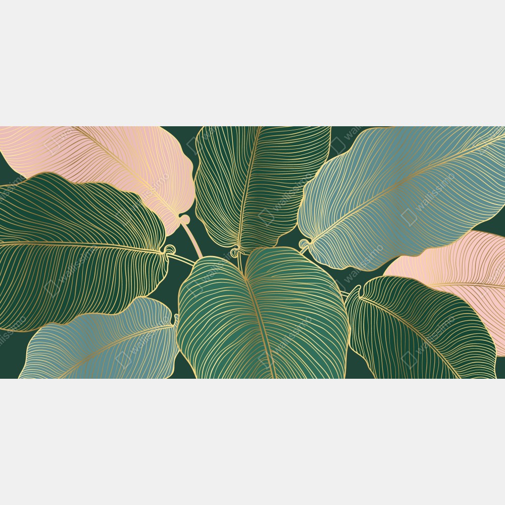 Naklejka na biurko i stół złote tropikalne liście – Wallissimo® Naklejka na biurko i stół złote tropikalne liście – Wallissimo®