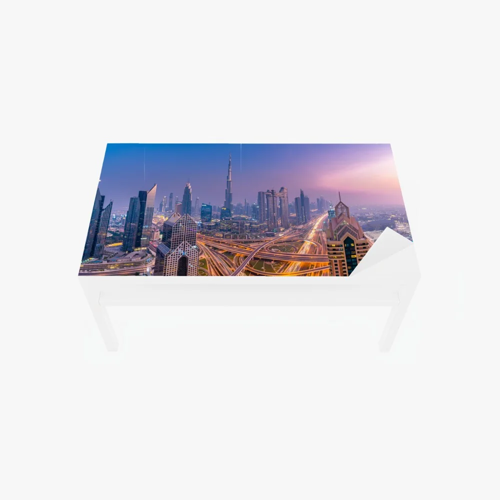 Naklejka na biurko i stół panoramiczny widok Dubaju o zmierzchu – Wallissimo® Naklejka na biurko i stół panoramiczny widok Dubaju o zmierzchu – Wallissimo®