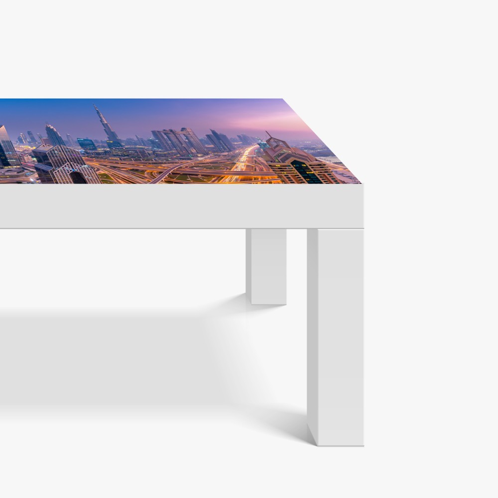 Naklejka na biurko i stół panoramiczny widok Dubaju o zmierzchu – Wallissimo® Naklejka na biurko i stół panoramiczny widok Dubaju o zmierzchu – Wallissimo®