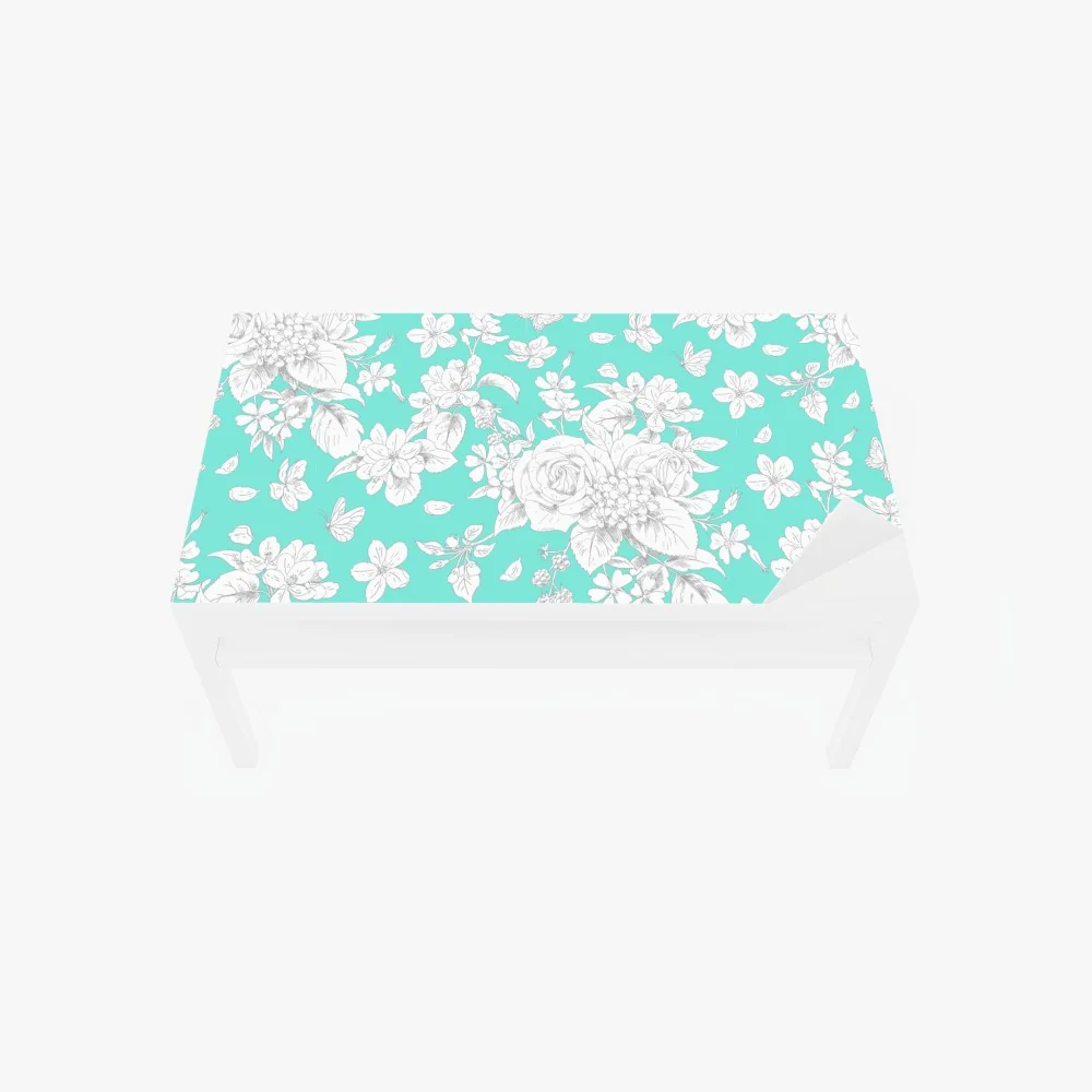 Naklejka na biurko i stół turkusowy wzór botaniczny z kwiatami – Wallissimo® Naklejka na biurko i stół turkusowy wzór botaniczny z kwiatami – Wallissimo®