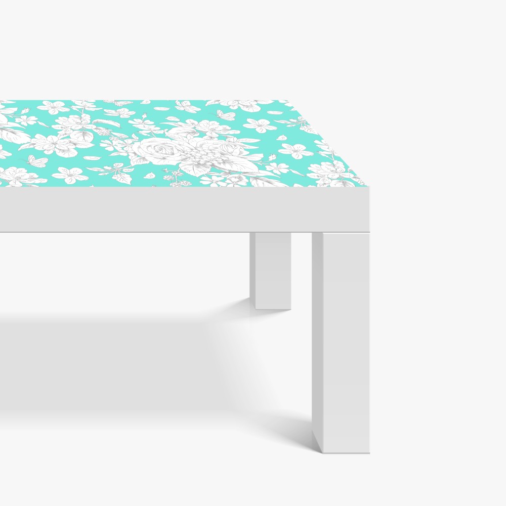 Naklejka na biurko i stół turkusowy wzór botaniczny z kwiatami – Wallissimo® Naklejka na biurko i stół turkusowy wzór botaniczny z kwiatami – Wallissimo®