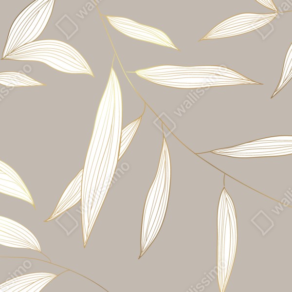Naklejka na biurko i stół delikatne liście z złotym obrysem na beżowym tle – Wallissimo® Naklejka na biurko i stół delikatne liście z złotym obrysem na beżowym tle – Wallissimo®