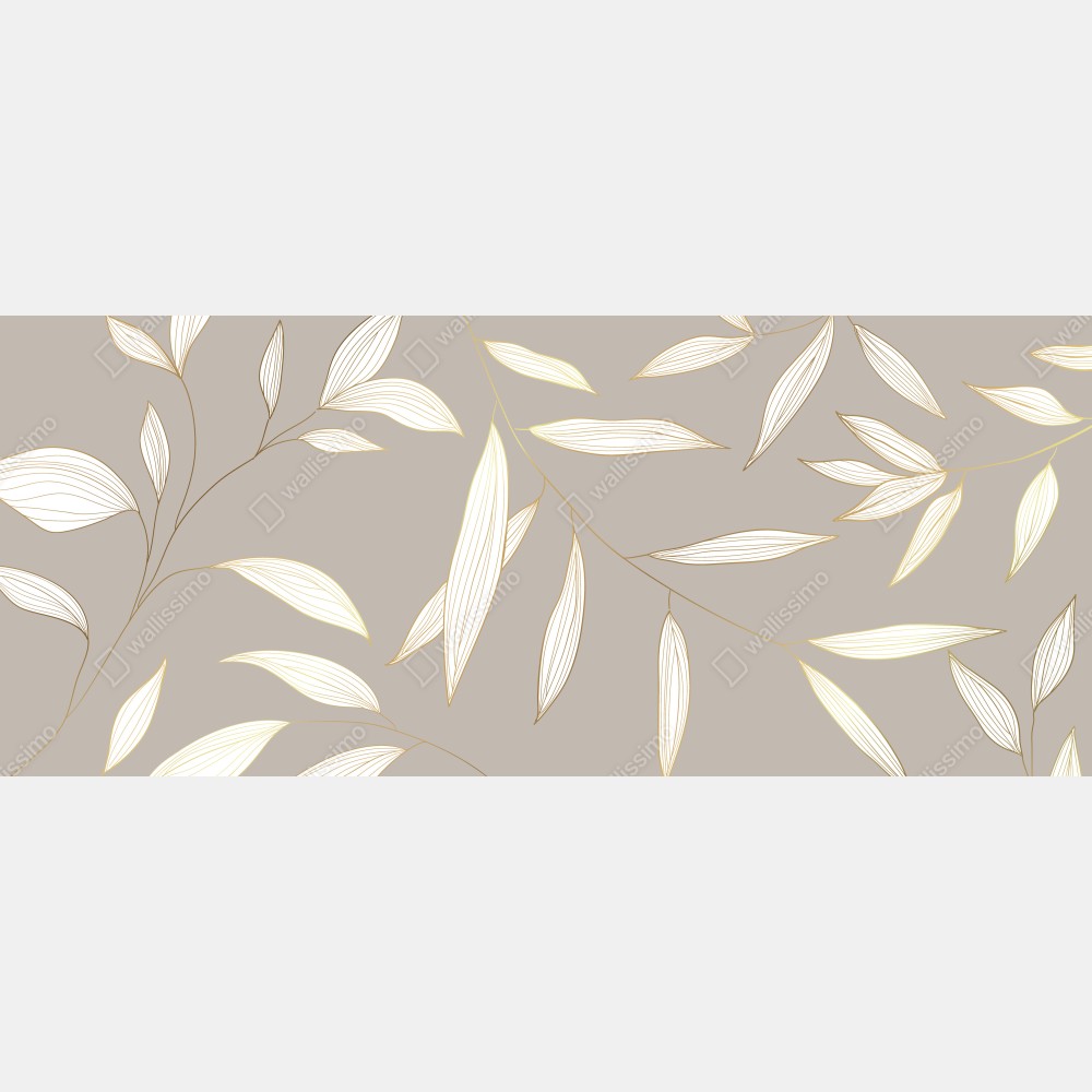 Naklejka na biurko i stół delikatne liście z złotym obrysem na beżowym tle – Wallissimo® Naklejka na biurko i stół delikatne liście z złotym obrysem na beżowym tle – Wallissimo®