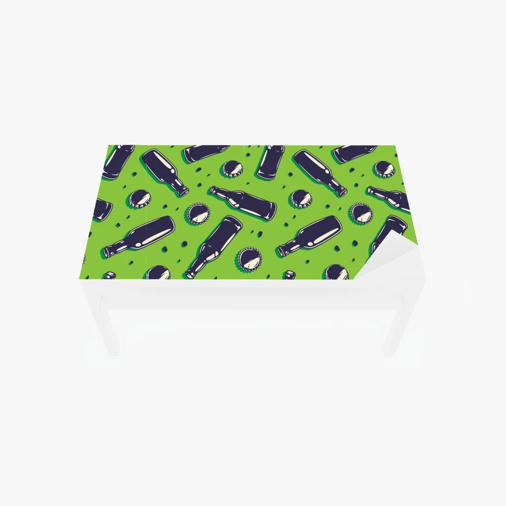 Naklejka na biurko i stół wzór butelek piwa w stylu pop art na zielonym tle – Wallissimo® Naklejka na biurko i stół wzór butelek piwa w stylu pop art na zielonym tle – Wallissimo®