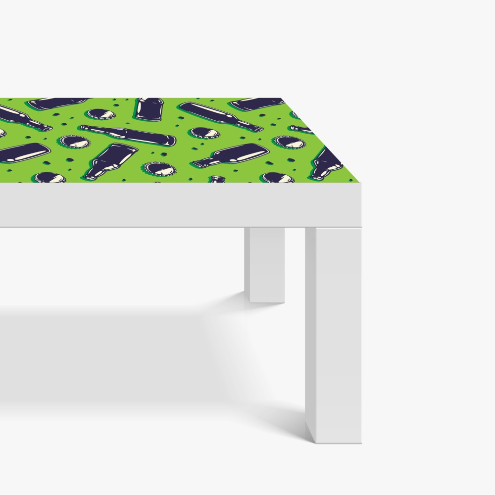 Naklejka na biurko i stół wzór butelek piwa w stylu pop art na zielonym tle – Wallissimo® Naklejka na biurko i stół wzór butelek piwa w stylu pop art na zielonym tle – Wallissimo®