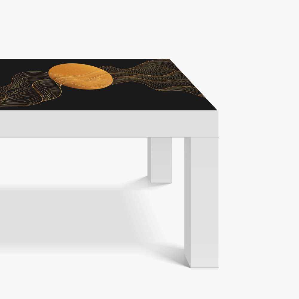 Naklejka na biurko i stół złote fale na czarnym tle — abstrakcyjna kompozycja – Wallissimo® Naklejka na biurko i stół złote fale na czarnym tle — abstrakcyjna kompozycja – Wallissimo®