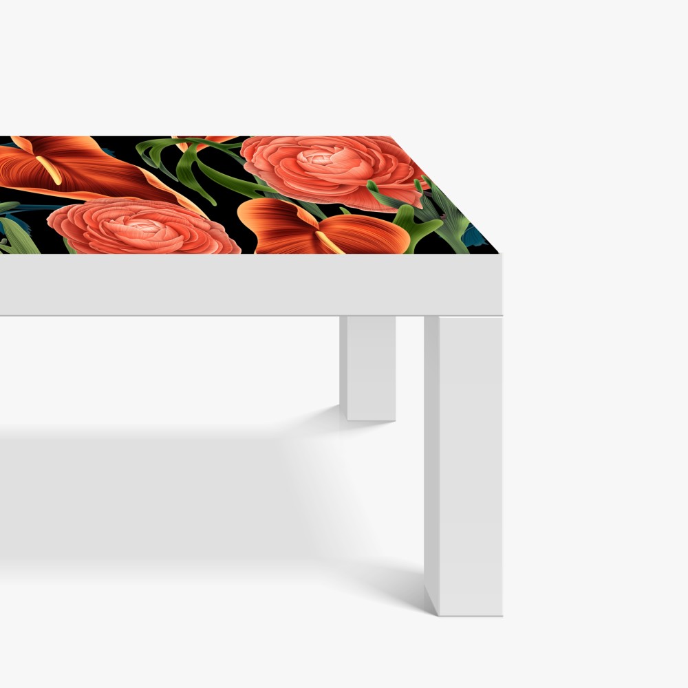 Naklejka na biurko i stół intensywny koralowy wzór kwiatowy na czarnym tle – Wallissimo® Naklejka na biurko i stół intensywny koralowy wzór kwiatowy na czarnym tle – Wallissimo®