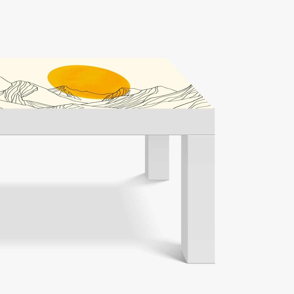 Naklejka na biurko i stół złote słońce nad minimalistycznymi górami – Wallissimo® Naklejka na biurko i stół złote słońce nad minimalistycznymi górami – Wallissimo®