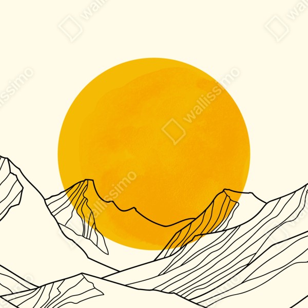 Naklejka na biurko i stół złote słońce nad minimalistycznymi górami – Wallissimo® Naklejka na biurko i stół złote słońce nad minimalistycznymi górami – Wallissimo®