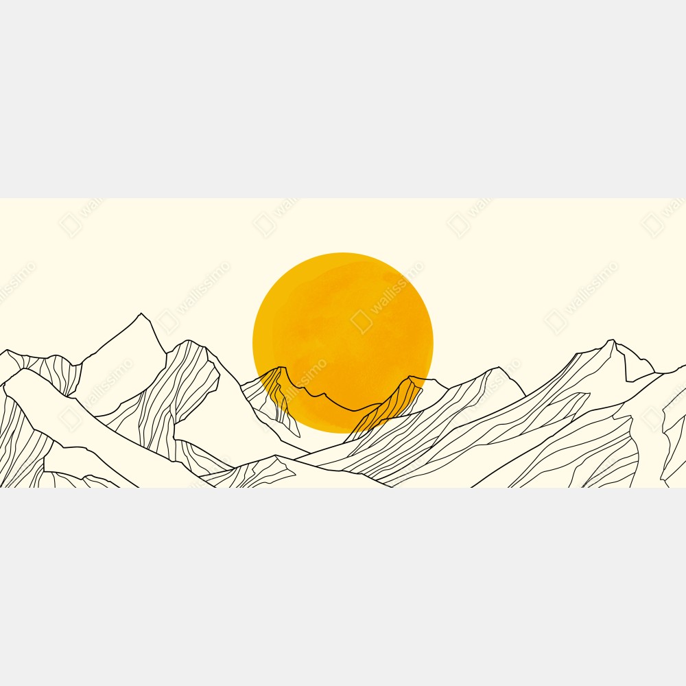 Naklejka na biurko i stół złote słońce nad minimalistycznymi górami – Wallissimo® Naklejka na biurko i stół złote słońce nad minimalistycznymi górami – Wallissimo®