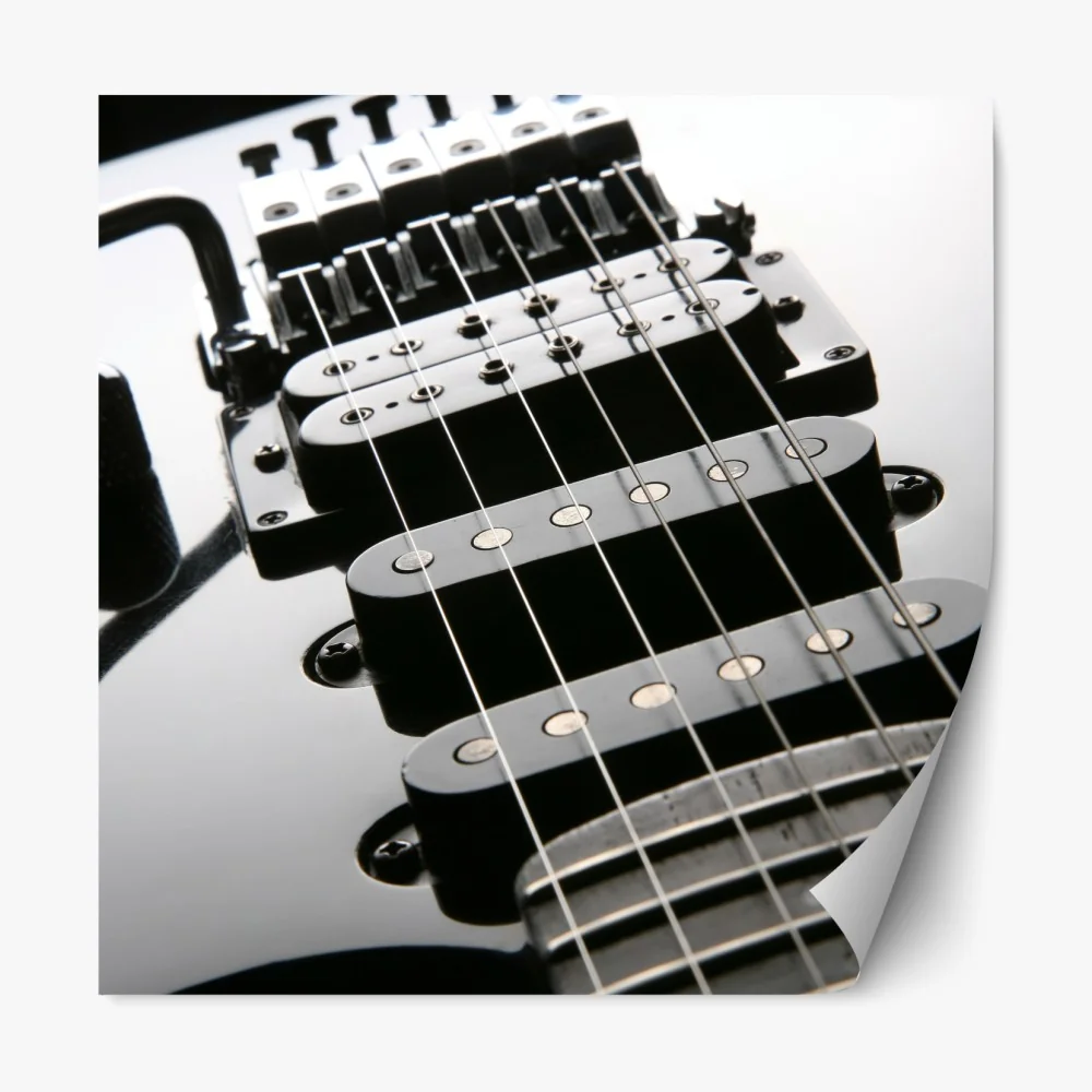 Naklejka repozycjonowalna zbliżenie czarnej gitary elektrycznej – Wallissimo® Naklejka repozycjonowalna zbliżenie czarnej gitary elektrycznej – Wallissimo®