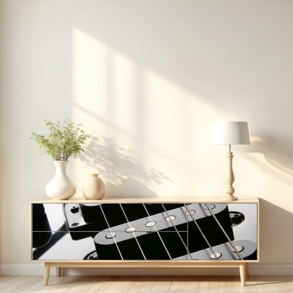 Naklejka repozycjonowalna zbliżenie czarnej gitary elektrycznej – Wallissimo® Naklejka repozycjonowalna zbliżenie czarnej gitary elektrycznej – Wallissimo®