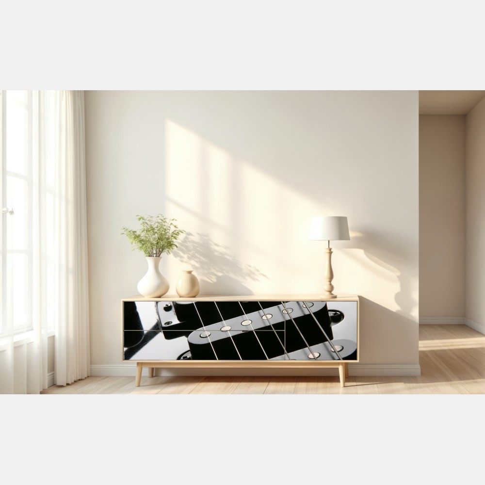 Naklejka repozycjonowalna zbliżenie czarnej gitary elektrycznej – Wallissimo® Naklejka repozycjonowalna zbliżenie czarnej gitary elektrycznej – Wallissimo®