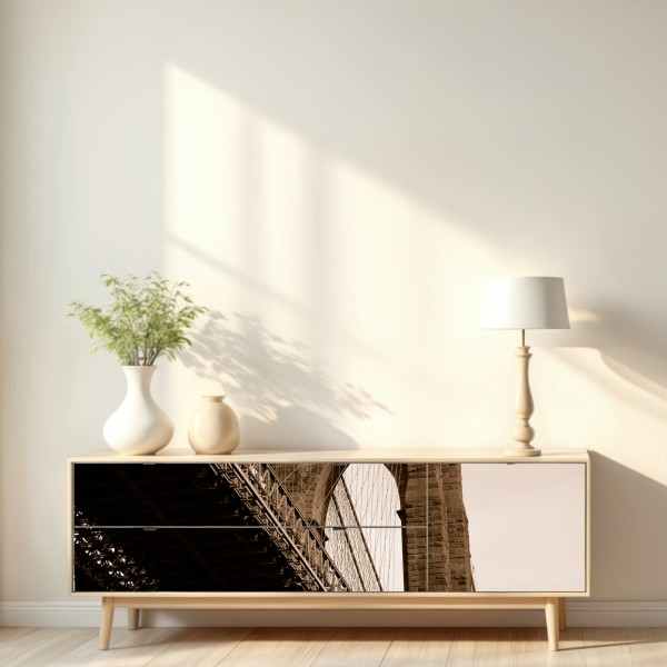 Naklejka repozycjonowalna sepia widok na Most Brookliński – Wallissimo® Naklejka repozycjonowalna sepia widok na Most Brookliński – Wallissimo®