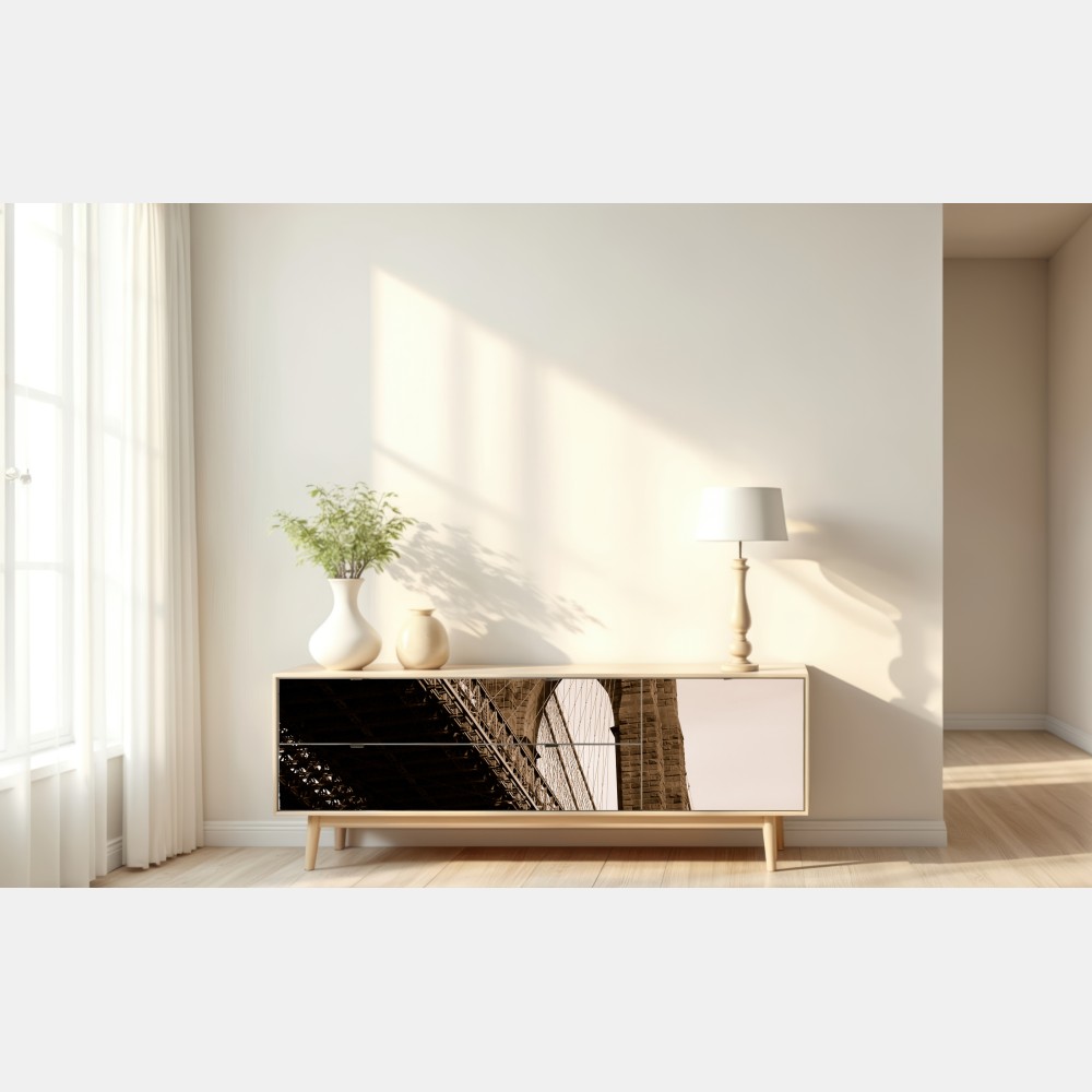 Naklejka repozycjonowalna sepia widok na Most Brookliński – Wallissimo® Naklejka repozycjonowalna sepia widok na Most Brookliński – Wallissimo®