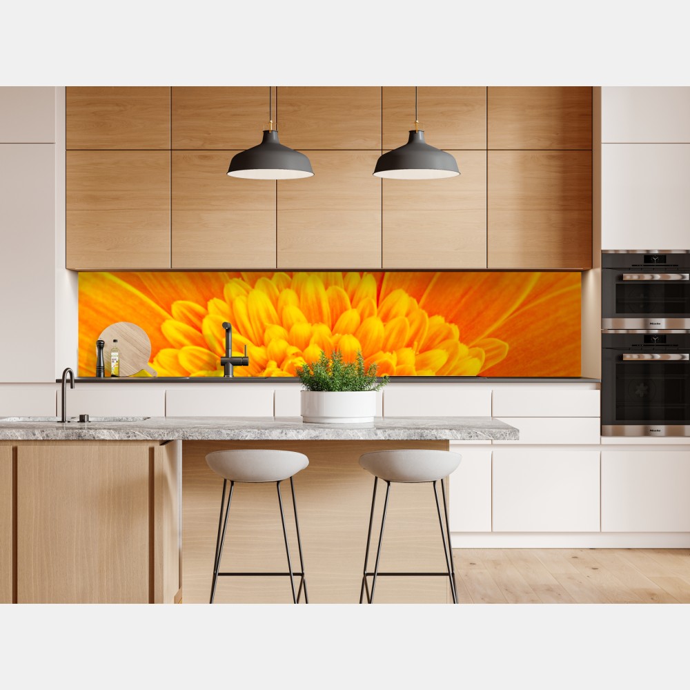 Naklejka repozycjonowalna intensywny pomarańczowy kwiat gerbery z bliska – Wallissimo® Naklejka repozycjonowalna intensywny pomarańczowy kwiat gerbery z bliska – Wallissimo®