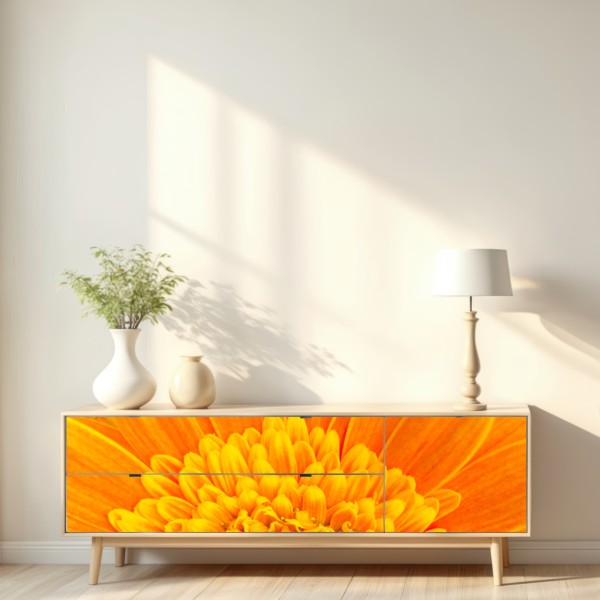 Naklejka repozycjonowalna intensywny pomarańczowy kwiat gerbery z bliska – Wallissimo® Naklejka repozycjonowalna intensywny pomarańczowy kwiat gerbery z bliska – Wallissimo®