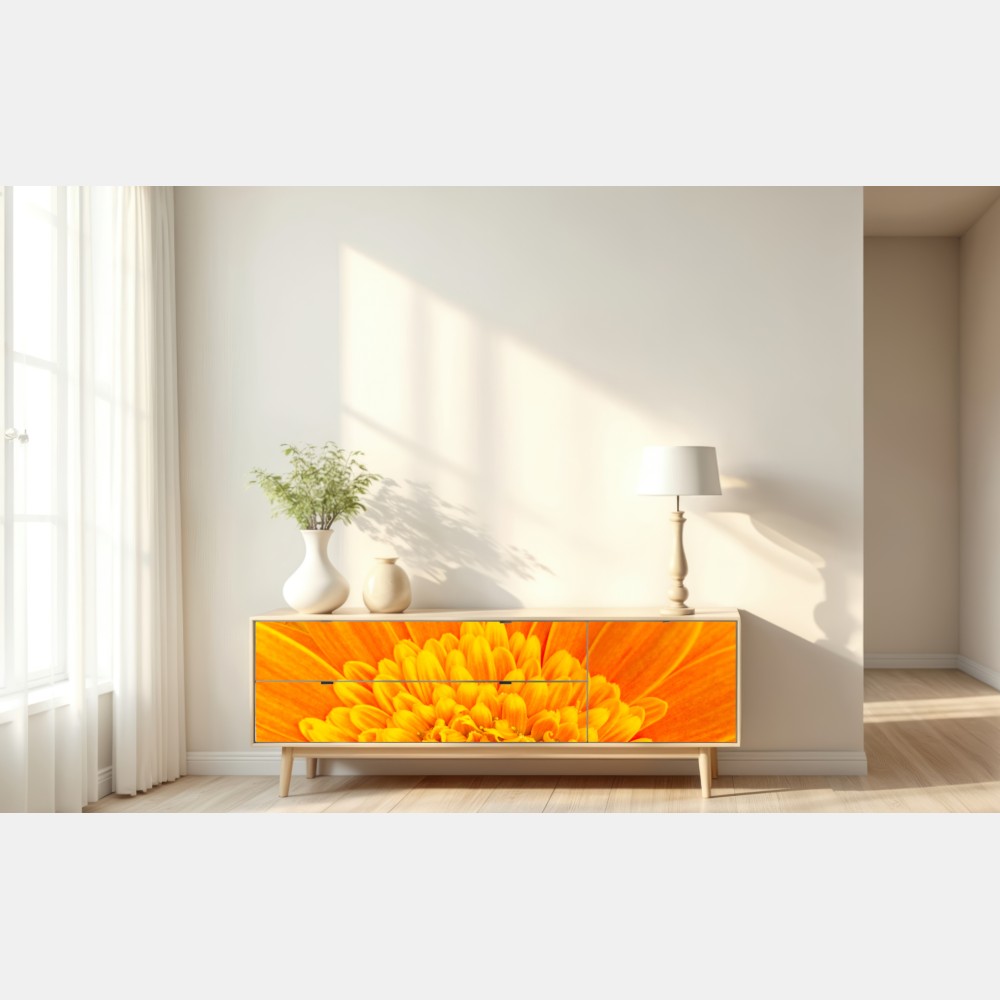 Naklejka repozycjonowalna intensywny pomarańczowy kwiat gerbery z bliska – Wallissimo® Naklejka repozycjonowalna intensywny pomarańczowy kwiat gerbery z bliska – Wallissimo®