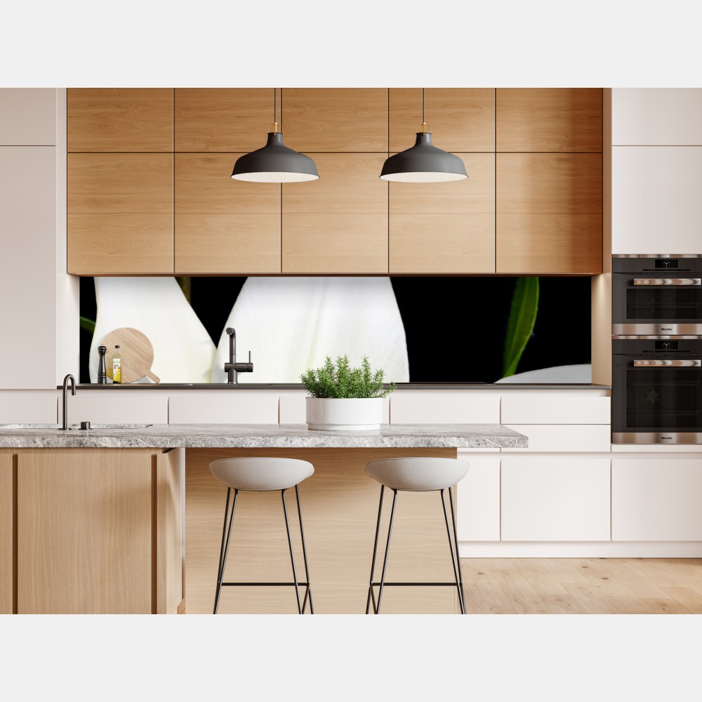 Naklejka repozycjonowalna biała lilia na czarnym tle – Wallissimo® Naklejka repozycjonowalna biała lilia na czarnym tle – Wallissimo®