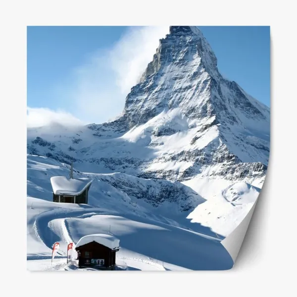 Naklejka repozycjonowalna turkusowe góry o złotych akcentach – Wallissimo®