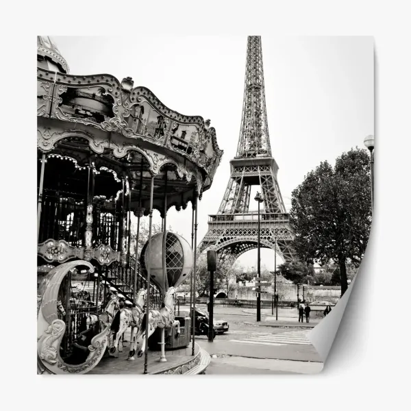 Naklejka repozycjonowalna wieża Eiffla i karuzela w Paryżu