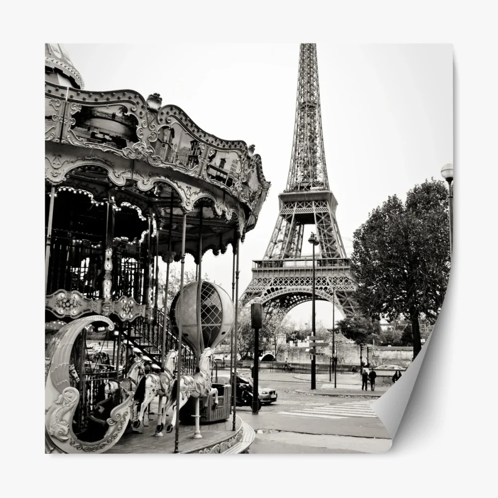 Naklejka repozycjonowalna wieża Eiffla i karuzela w Paryżu – Wallissimo® Naklejka repozycjonowalna wieża Eiffla i karuzela w Paryżu – Wallissimo®