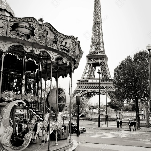 Naklejka repozycjonowalna wieża Eiffla i karuzela w Paryżu – Wallissimo® Naklejka repozycjonowalna wieża Eiffla i karuzela w Paryżu – Wallissimo®