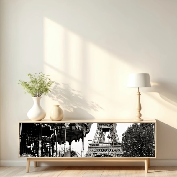 Naklejka repozycjonowalna wieża Eiffla i karuzela w Paryżu – Wallissimo® Naklejka repozycjonowalna wieża Eiffla i karuzela w Paryżu – Wallissimo®