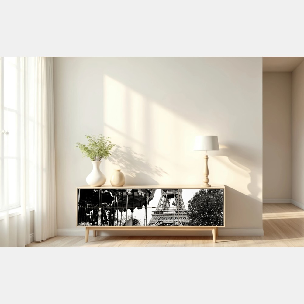 Naklejka repozycjonowalna wieża Eiffla i karuzela w Paryżu – Wallissimo® Naklejka repozycjonowalna wieża Eiffla i karuzela w Paryżu – Wallissimo®