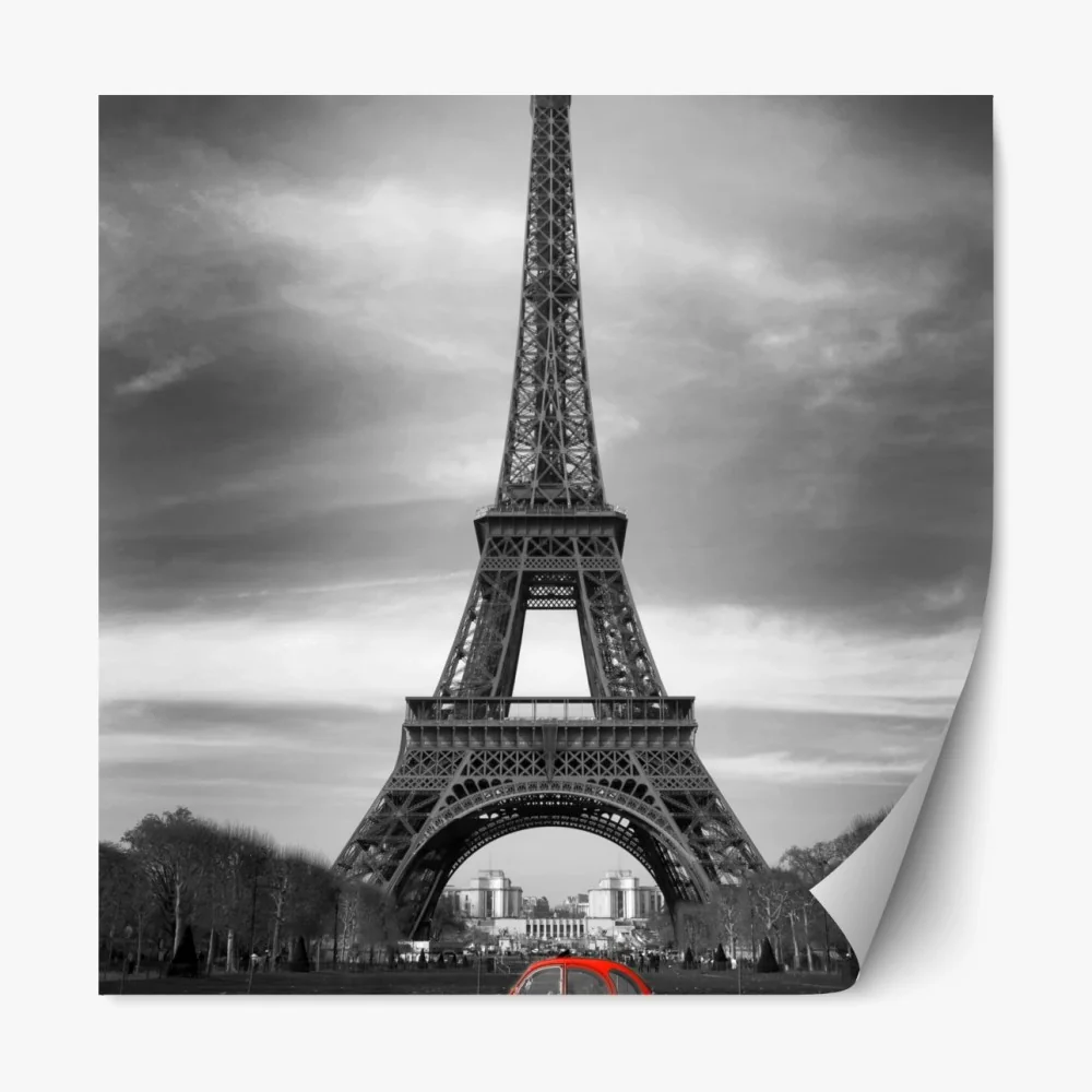 Naklejka repozycjonowalna Wieża Eiffla z czerwonym zabytkowym samochodem – Wallissimo® Naklejka repozycjonowalna Wieża Eiffla z czerwonym zabytkowym samochodem – Wallissimo®