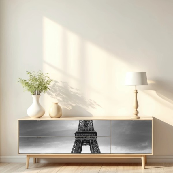 Naklejka repozycjonowalna Wieża Eiffla z czerwonym zabytkowym samochodem – Wallissimo® Naklejka repozycjonowalna Wieża Eiffla z czerwonym zabytkowym samochodem – Wallissimo®