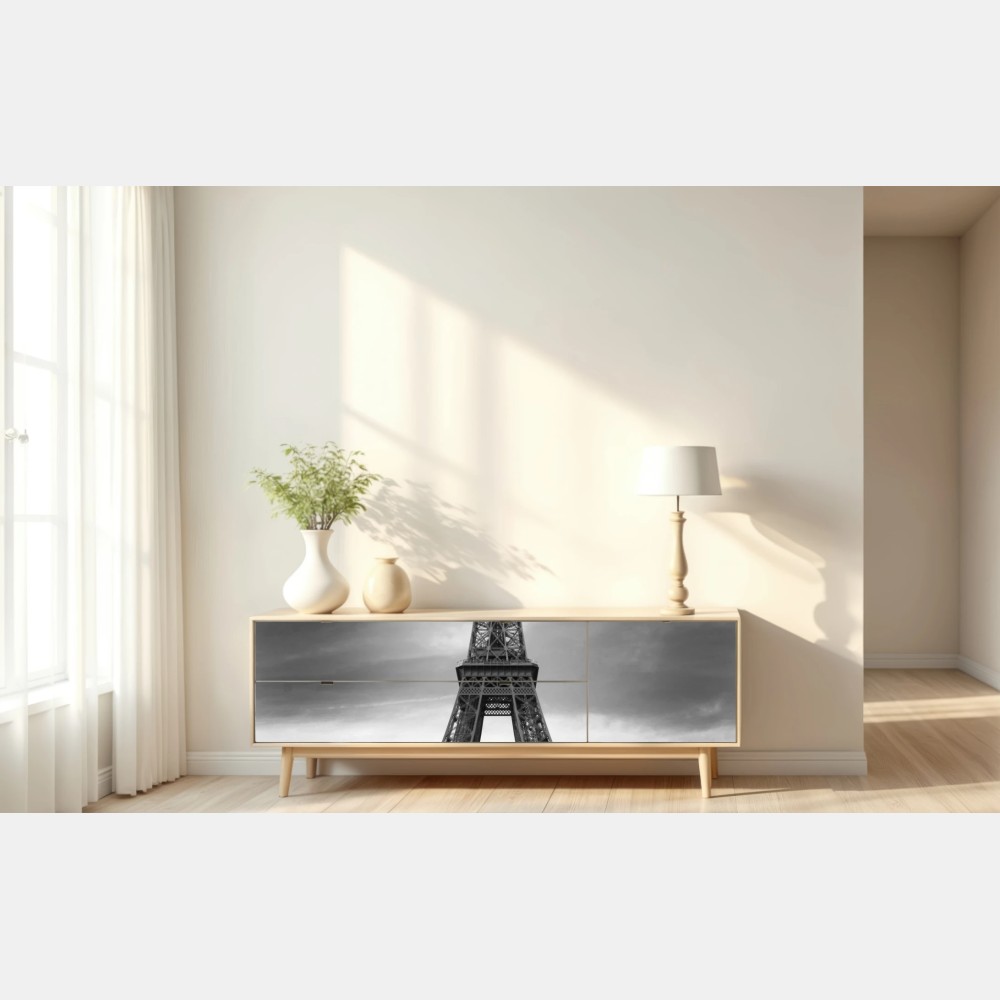 Naklejka repozycjonowalna Wieża Eiffla z czerwonym zabytkowym samochodem – Wallissimo® Naklejka repozycjonowalna Wieża Eiffla z czerwonym zabytkowym samochodem – Wallissimo®