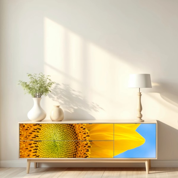 Naklejka repozycjonowalna jasny słonecznik na tle nieba – Wallissimo® Naklejka repozycjonowalna jasny słonecznik na tle nieba – Wallissimo®