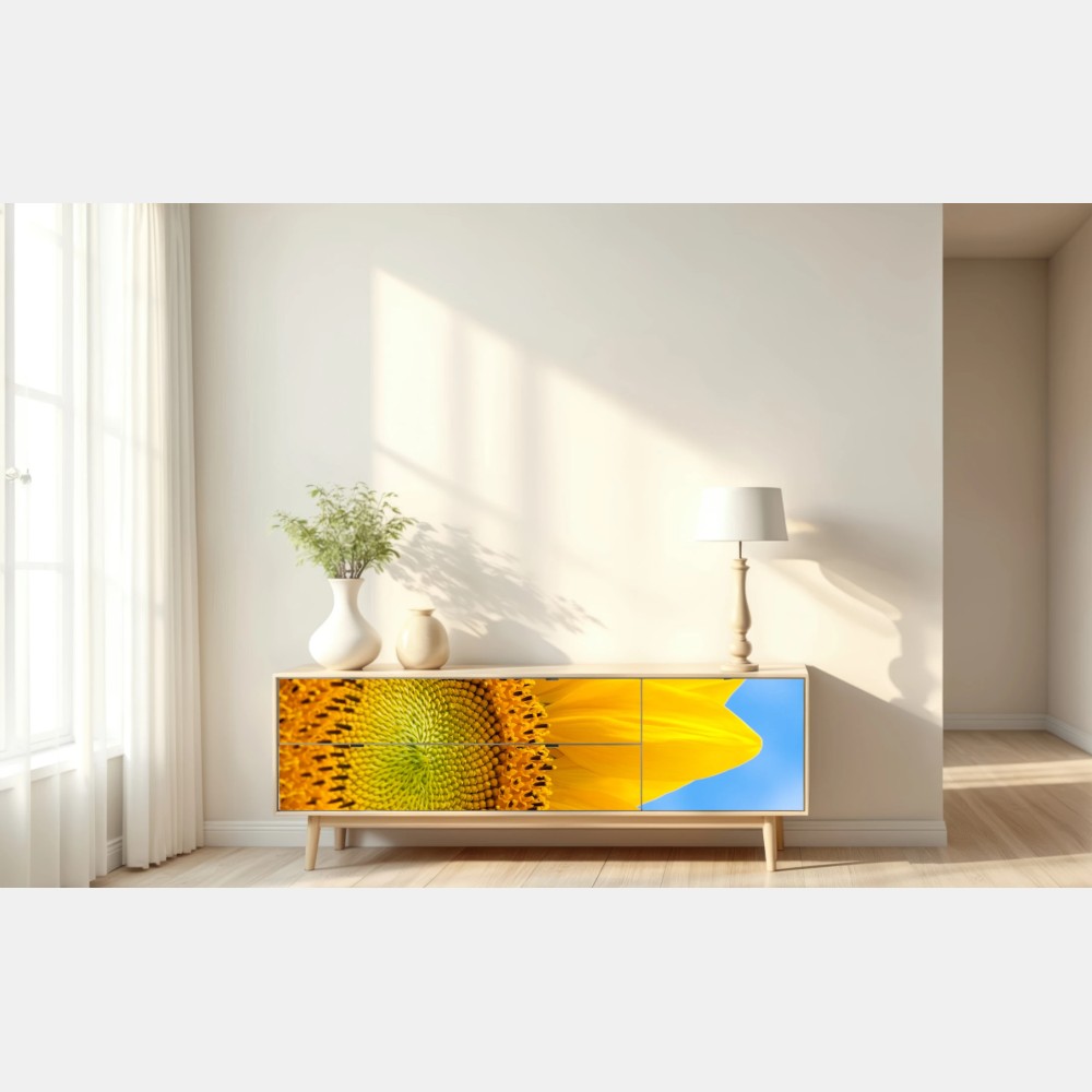 Naklejka repozycjonowalna jasny słonecznik na tle nieba – Wallissimo® Naklejka repozycjonowalna jasny słonecznik na tle nieba – Wallissimo®