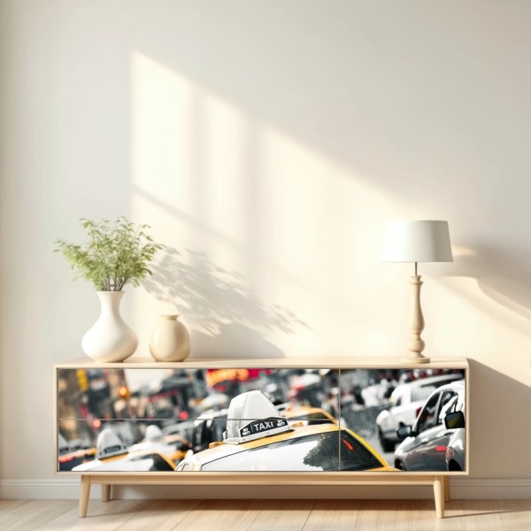 Naklejka repozycjonowalna żółta taksówka na ulicach Nowego Jorku – Wallissimo® Naklejka repozycjonowalna żółta taksówka na ulicach Nowego Jorku – Wallissimo®