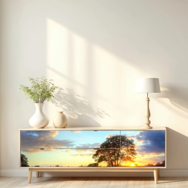 Naklejka repozycjonowalna lawendowy zachód słońca z kolorowymi balonami – Wallissimo® Naklejka repozycjonowalna lawendowy zachód słońca z kolorowymi balonami – Wallissimo®