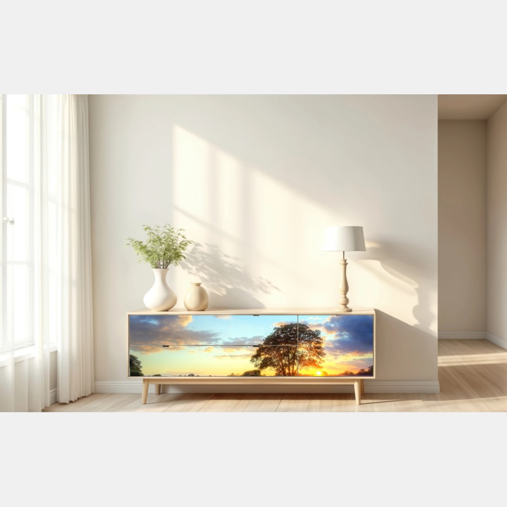 Naklejka repozycjonowalna lawendowy zachód słońca z kolorowymi balonami – Wallissimo® Naklejka repozycjonowalna lawendowy zachód słońca z kolorowymi balonami – Wallissimo®