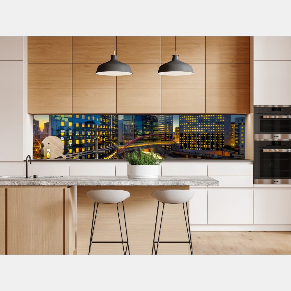 Naklejka repozycjonowalna nowoczesna panorama miasta o zmierzchu – Wallissimo® Naklejka repozycjonowalna nowoczesna panorama miasta o zmierzchu – Wallissimo®