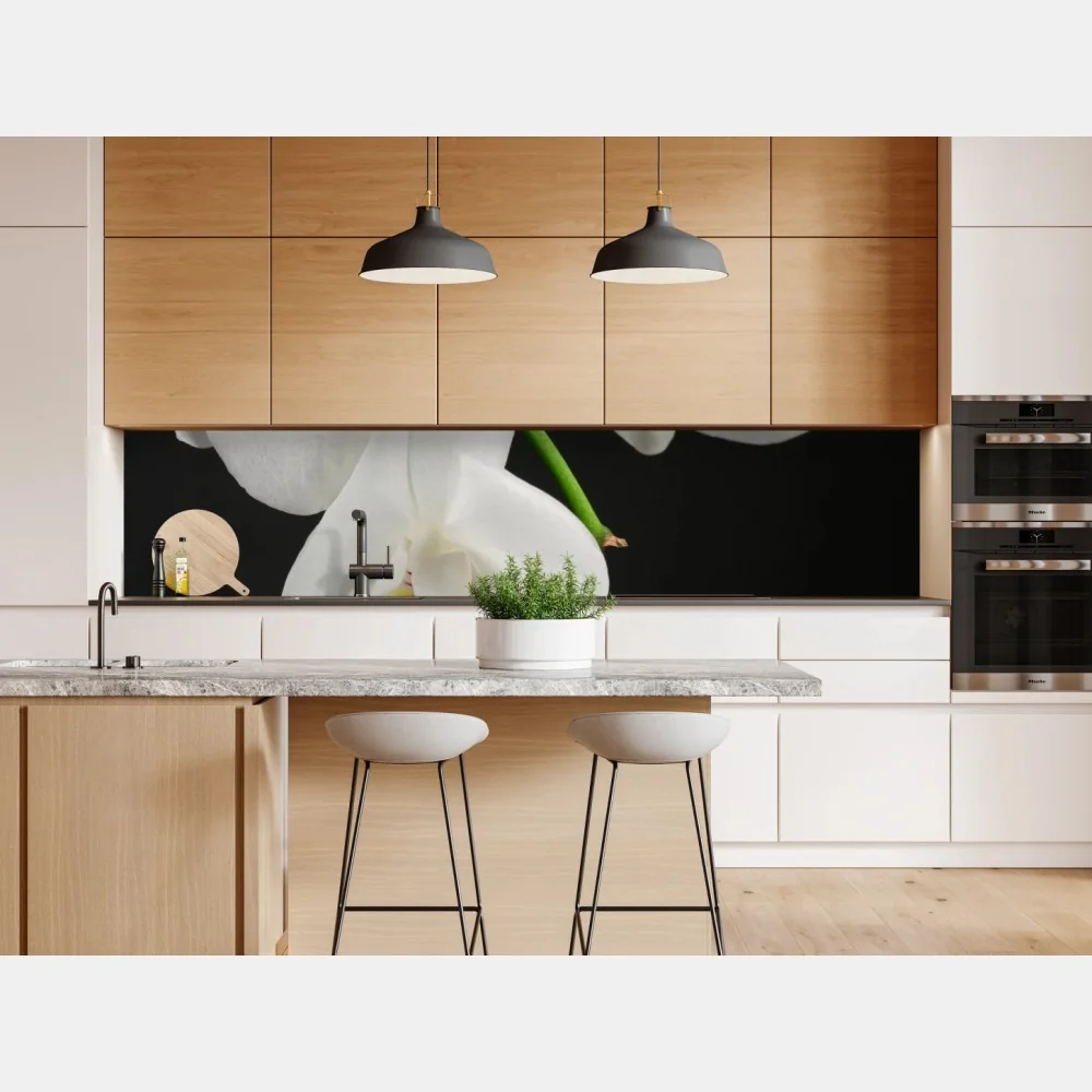 Naklejka repozycjonowalna biała gałązka orchidei na czarnym tle – Wallissimo® Naklejka repozycjonowalna biała gałązka orchidei na czarnym tle – Wallissimo®